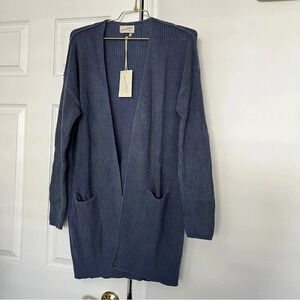 Universal Thread Open front Long Sweater Size Large Heathered Blue Cable-Knit